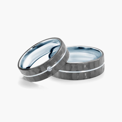 Obrączki ślubne: carbon, srebro, płaskie, 6 mm i 7 mm